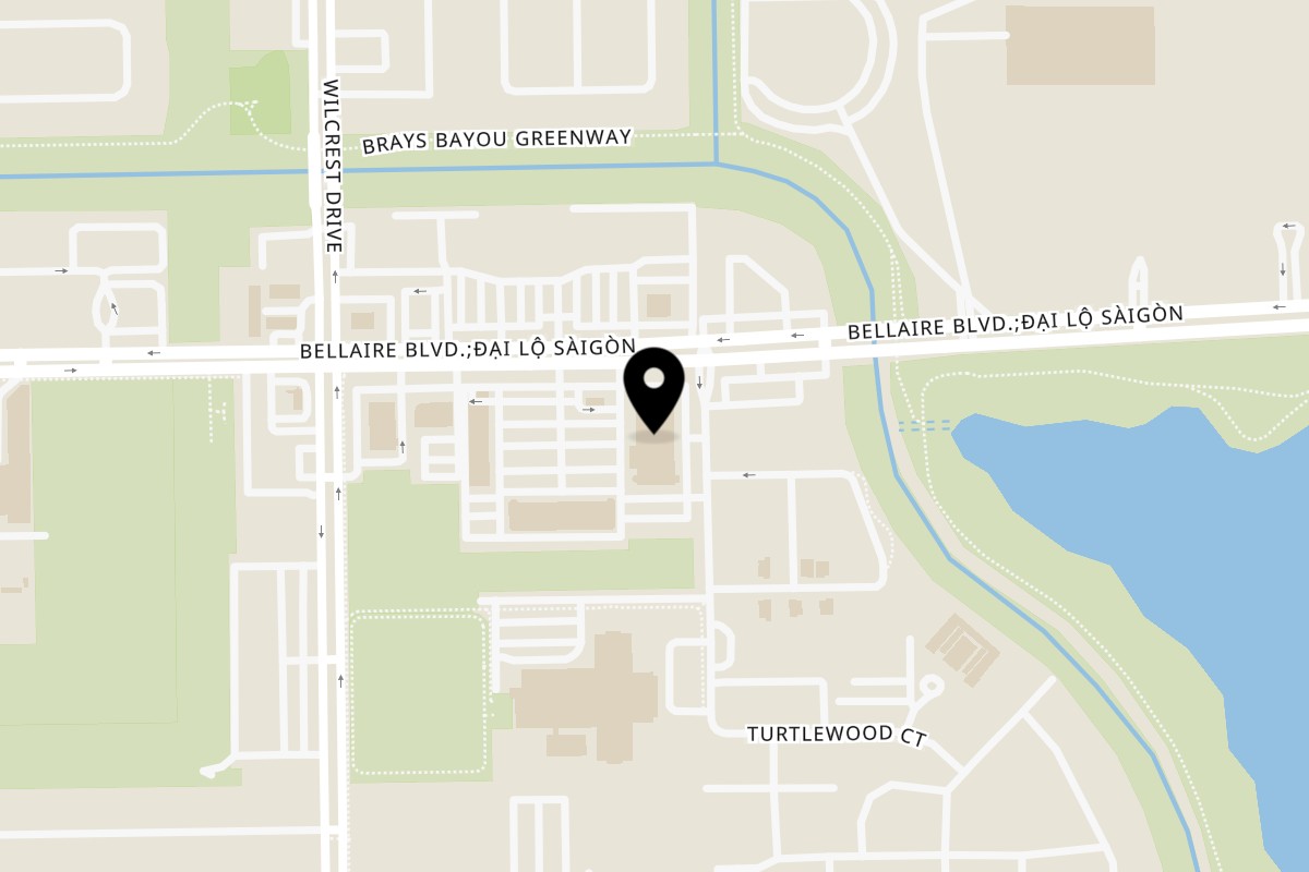 Map showing the location of Kim Sơn on 10603 Bellaire Blvd in Houston